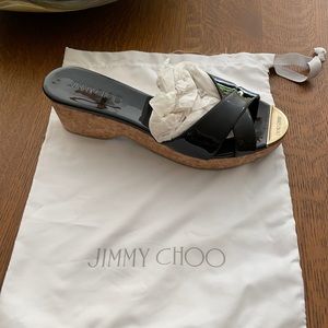 Jimmy Choo black patent leather wedge sandal